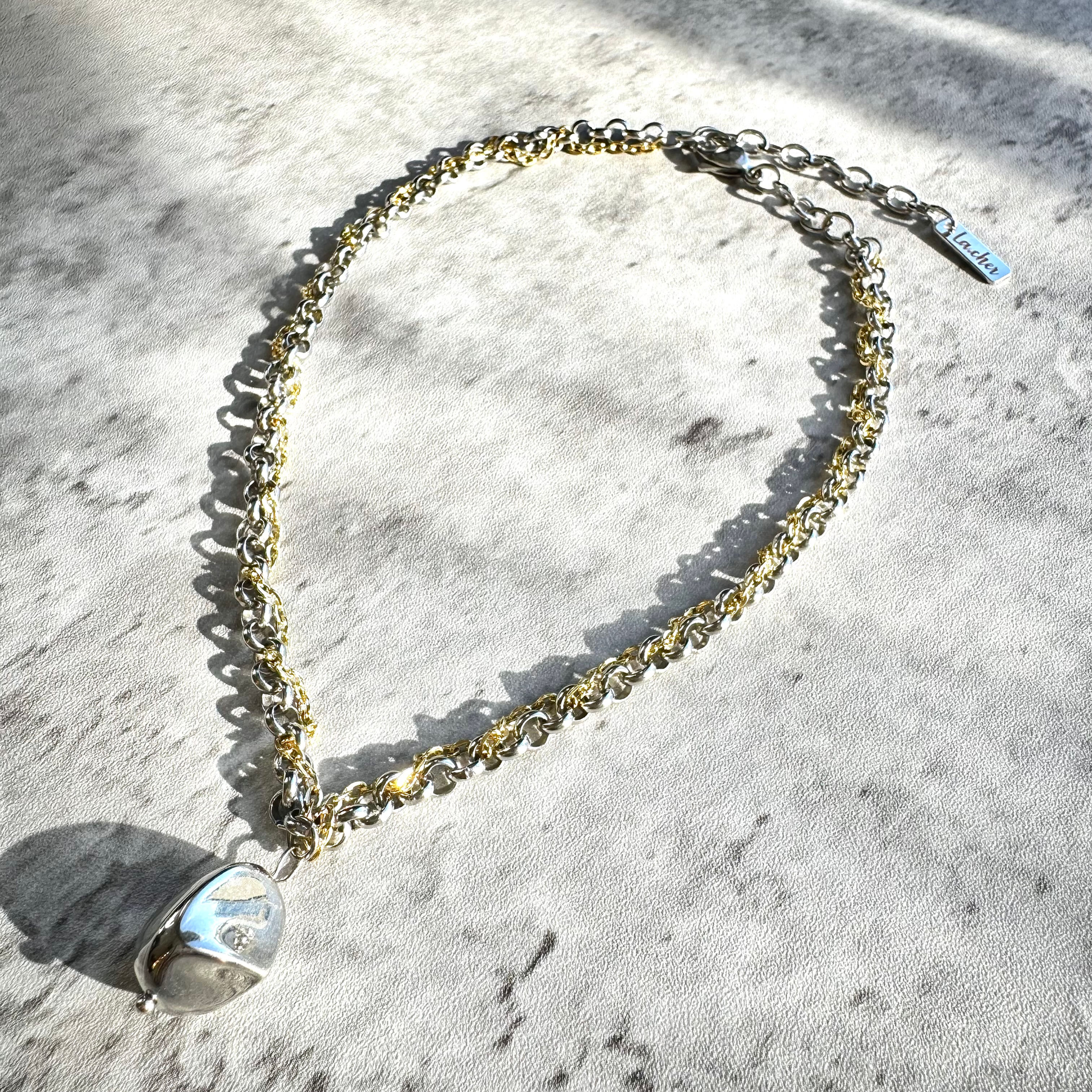 MTL NKL 1 - Bicolor mix chain necklace with silver rock bead