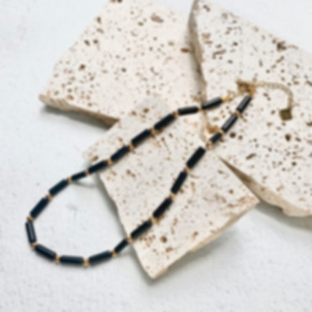 CRF NKL 10 - Black Jasper beads necklace with real gold beads