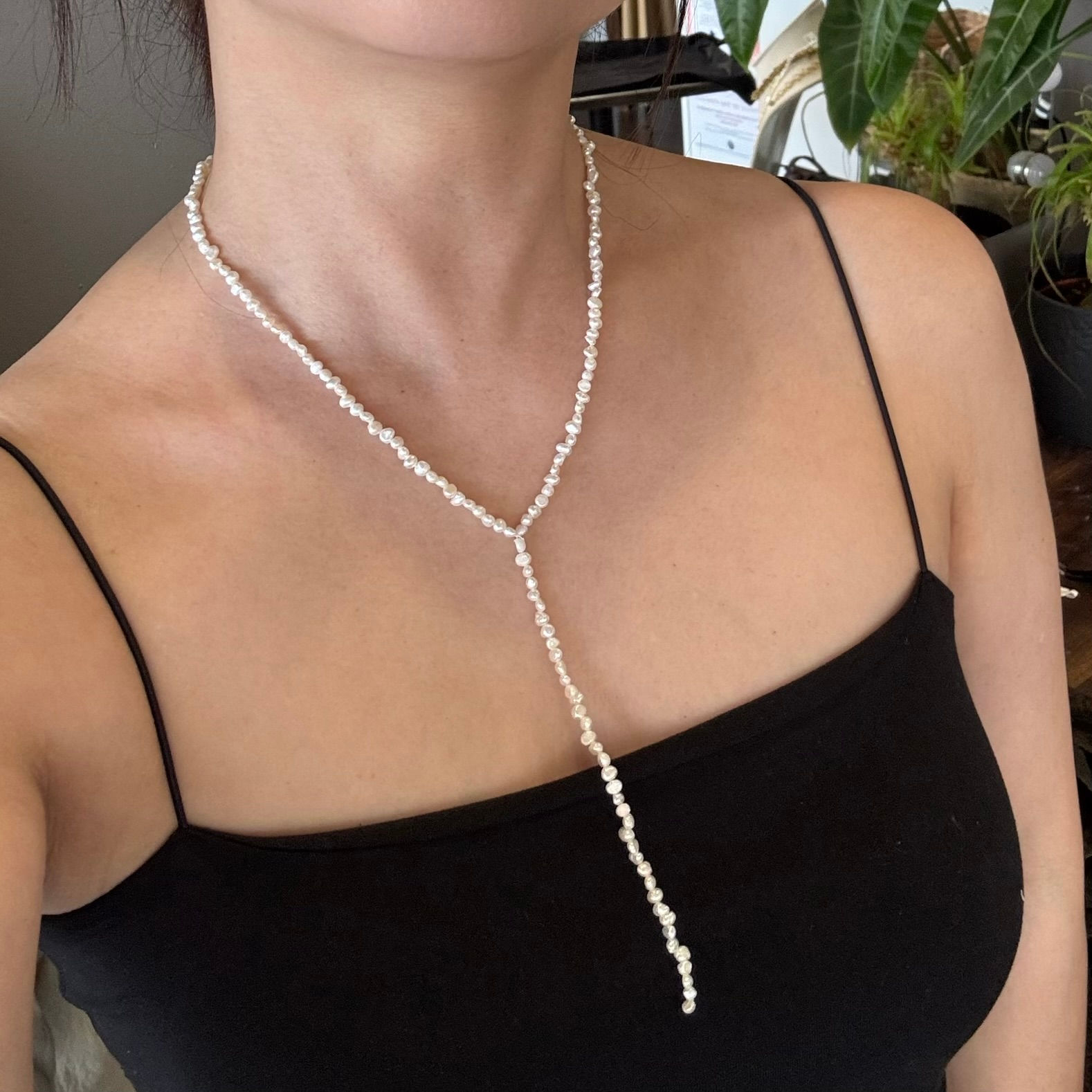 PRL NKL 6 - Medium 2-Way Pearl Y-line Lariat Necklace