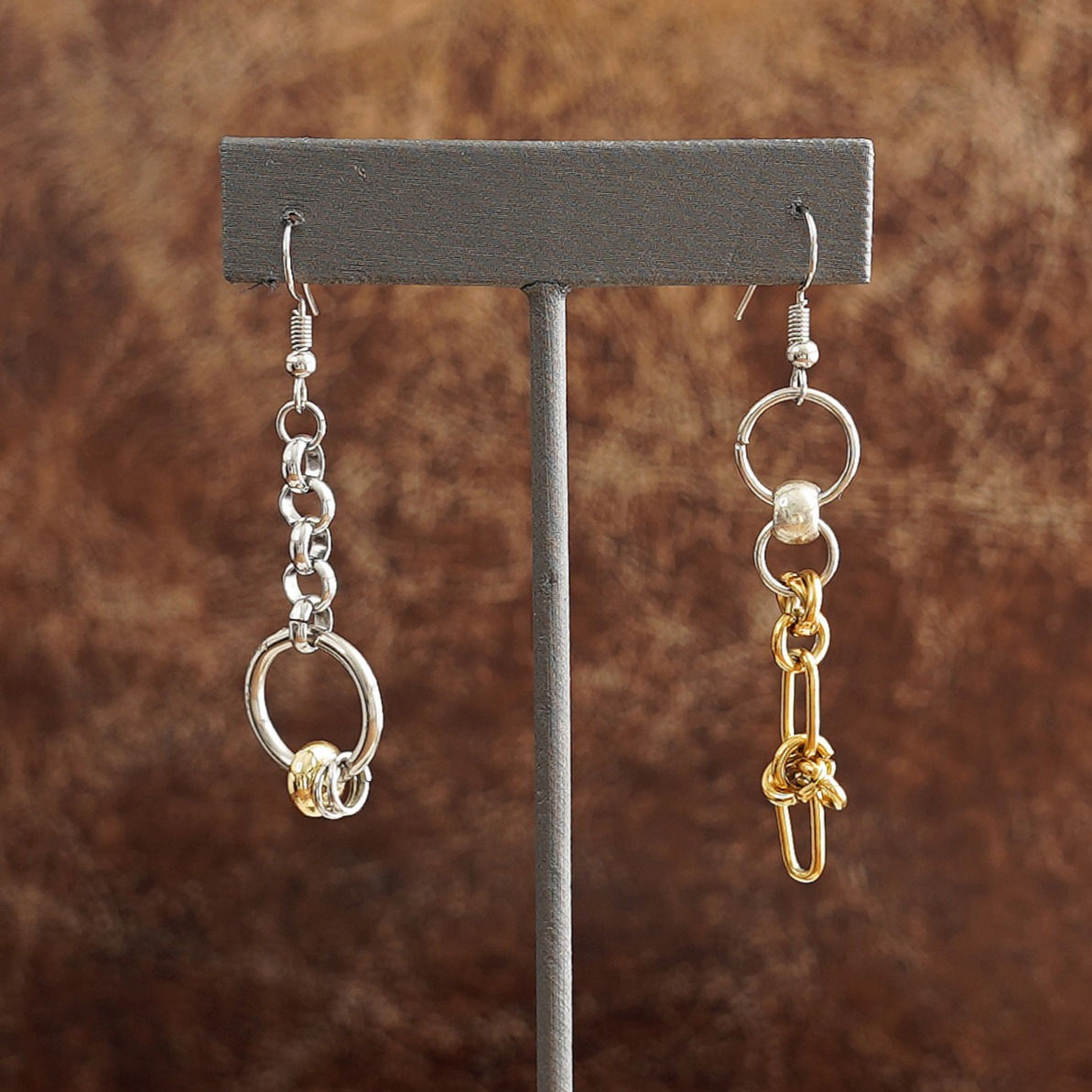MTL ERG 4 - Bicolor two tone silver gold mix chain earrings