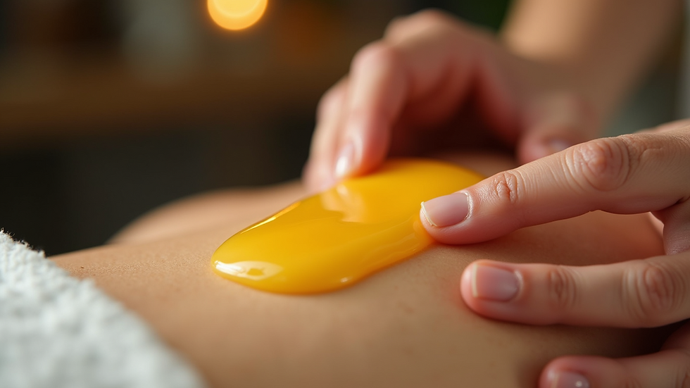 Close-up view of warm wax being applied on skin