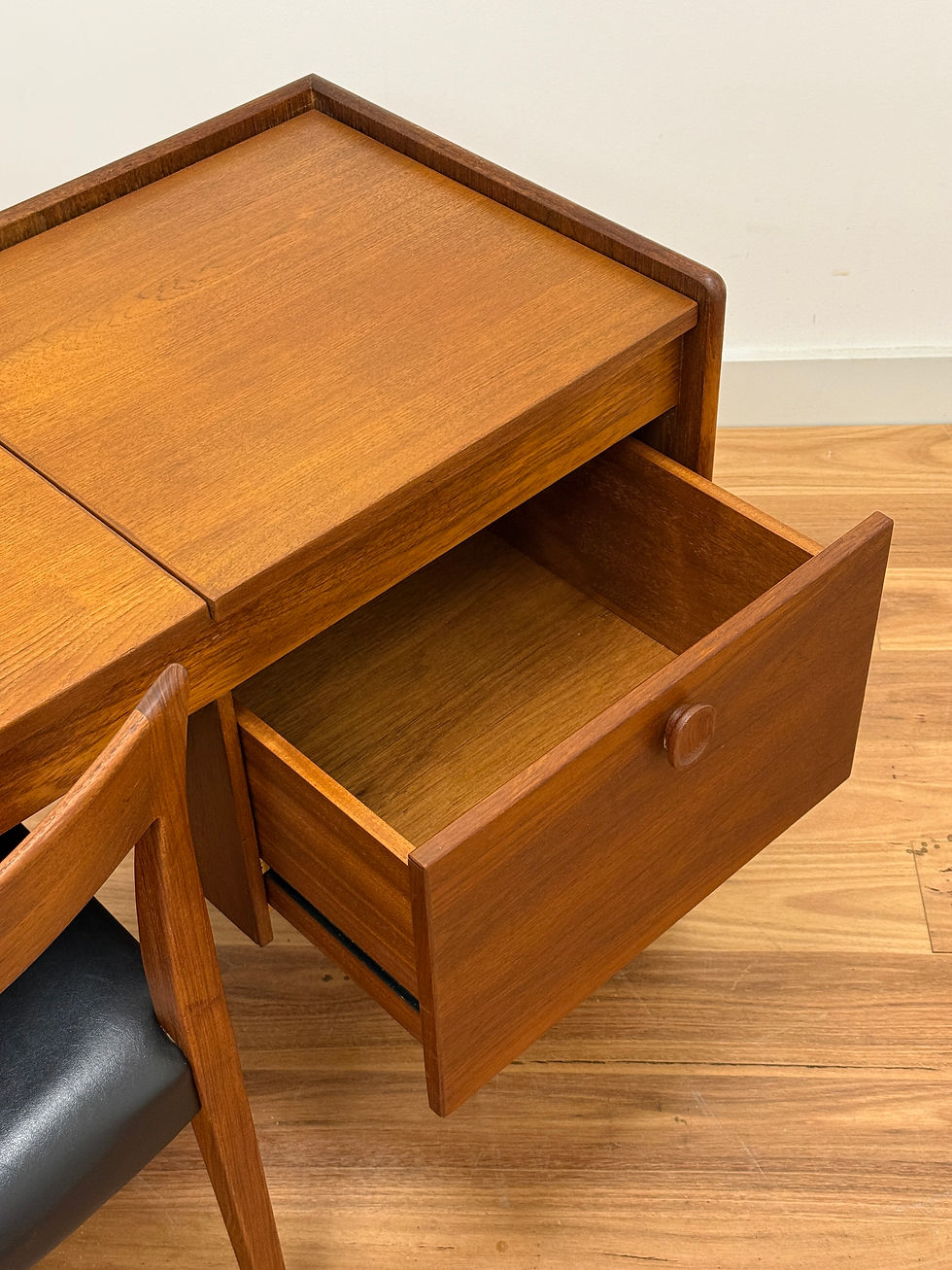 Thumbnail: Mid-Century Teak Vanity Unit/ Desk/ Console –with Mirror and Lift-Up Top