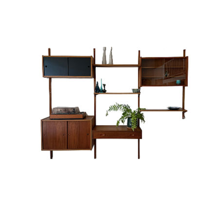 Danish PS System Modular Teak Wall Unit by Preben Sørensenodular Teak Wall Unit by Preben Sørensen