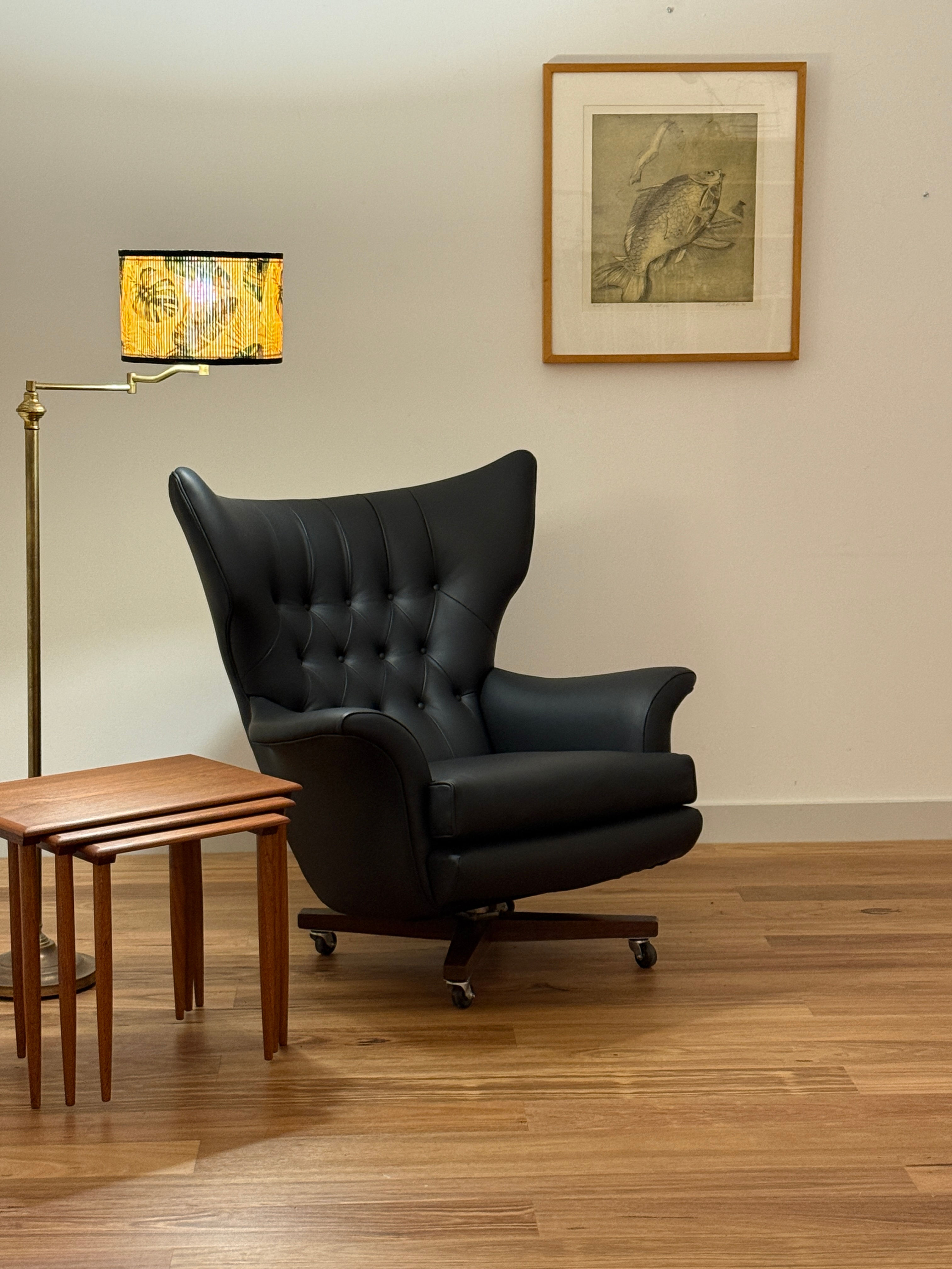 Mid Century G Plan Blofeld Chair (newly upholstered in black Leather)