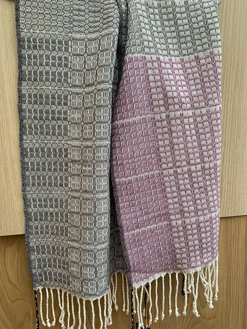 Thumbnail: Handwoven Bamboo / Merino / Silk Overshot Scarf