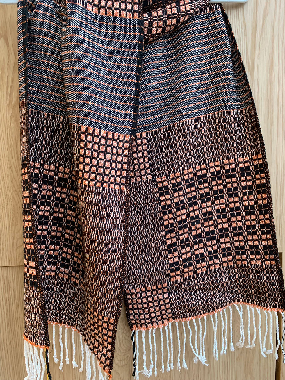 Thumbnail: Handwoven Bamboo / Merino / Silk Overshot Scarf