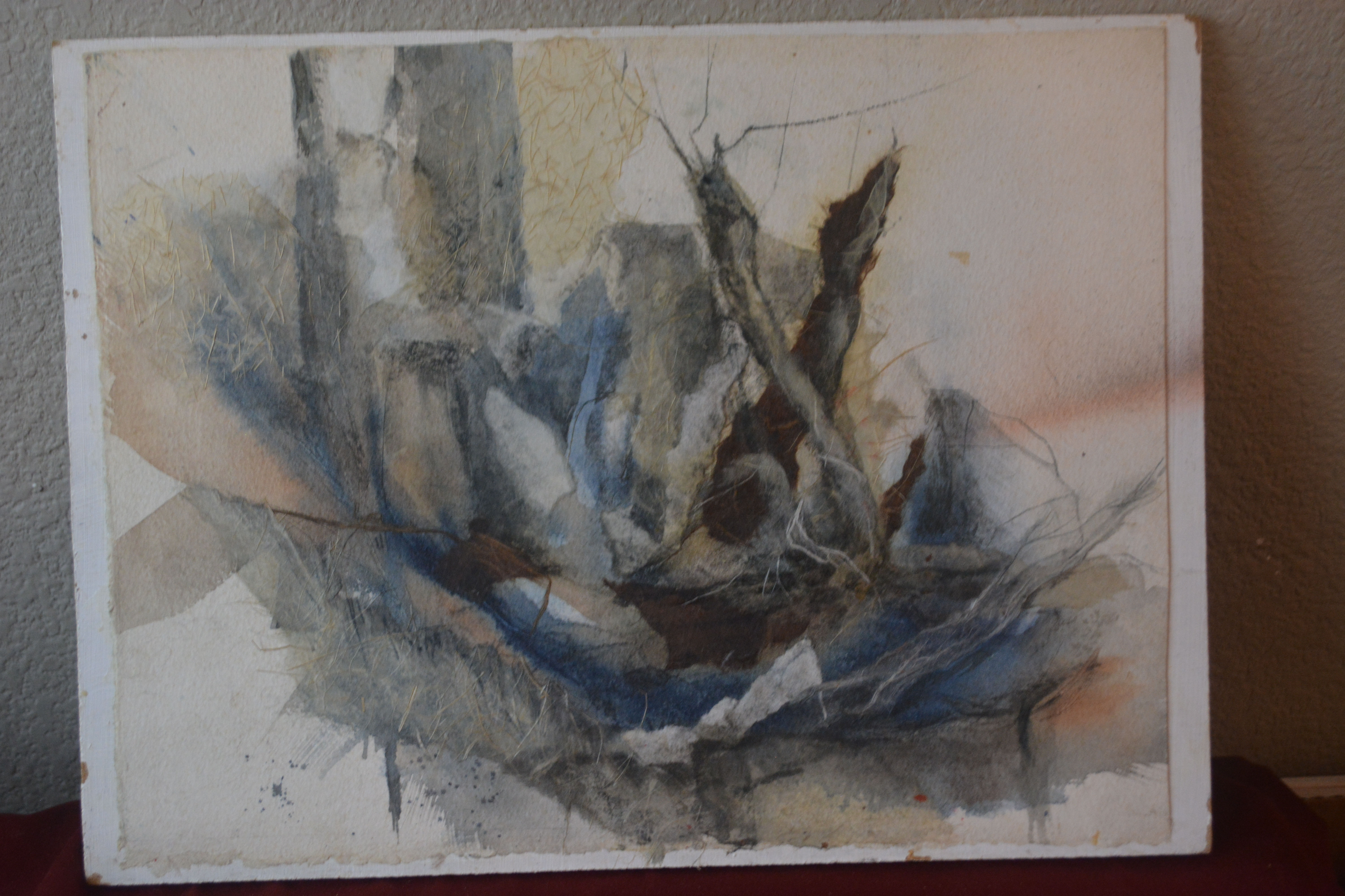 Vintage Original Abstract Watercolor on Handmade Paper on Board by Louise Butler