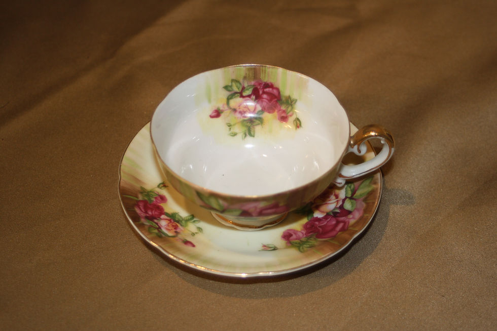Uoagco Hand Painted Porcelain Demitasse Cup and Saucer Set From Japan W 22kt Gol