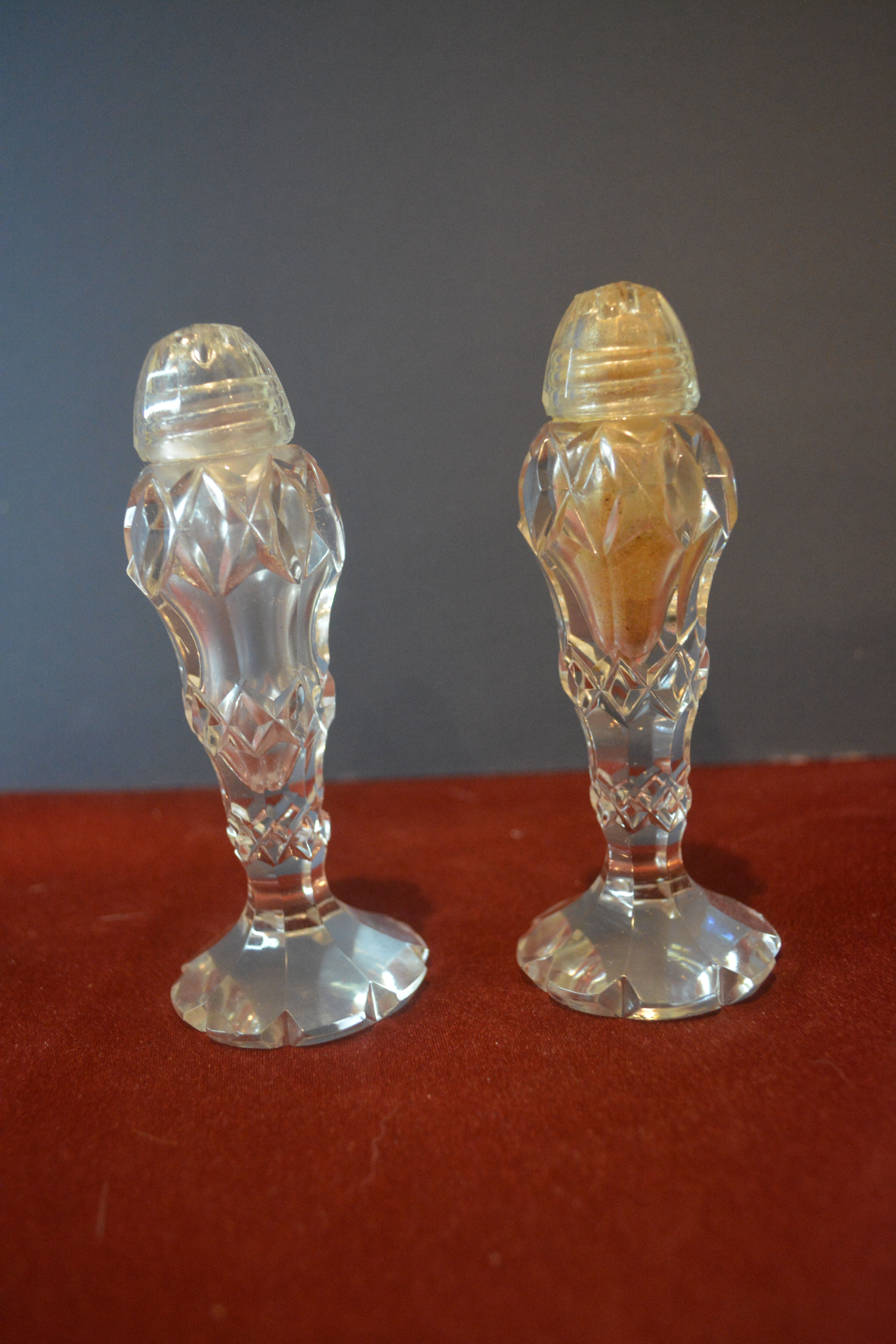 Pair of Vintage Crystal Salt and Pepper Shakers ca 1940's