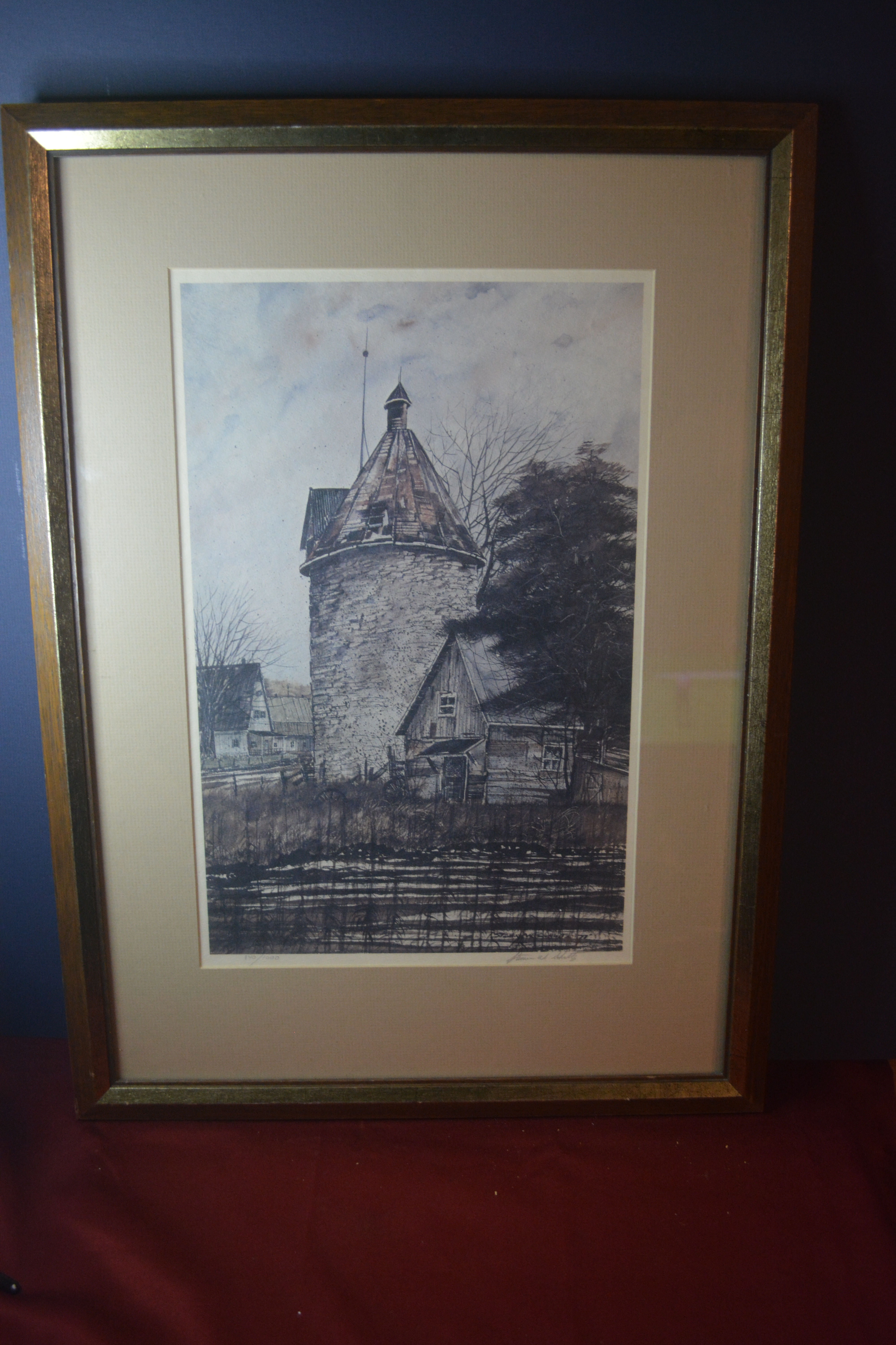 Vintage Steven W. Shultz Limited Edition Signed and Numbered Old Silo & Homestea