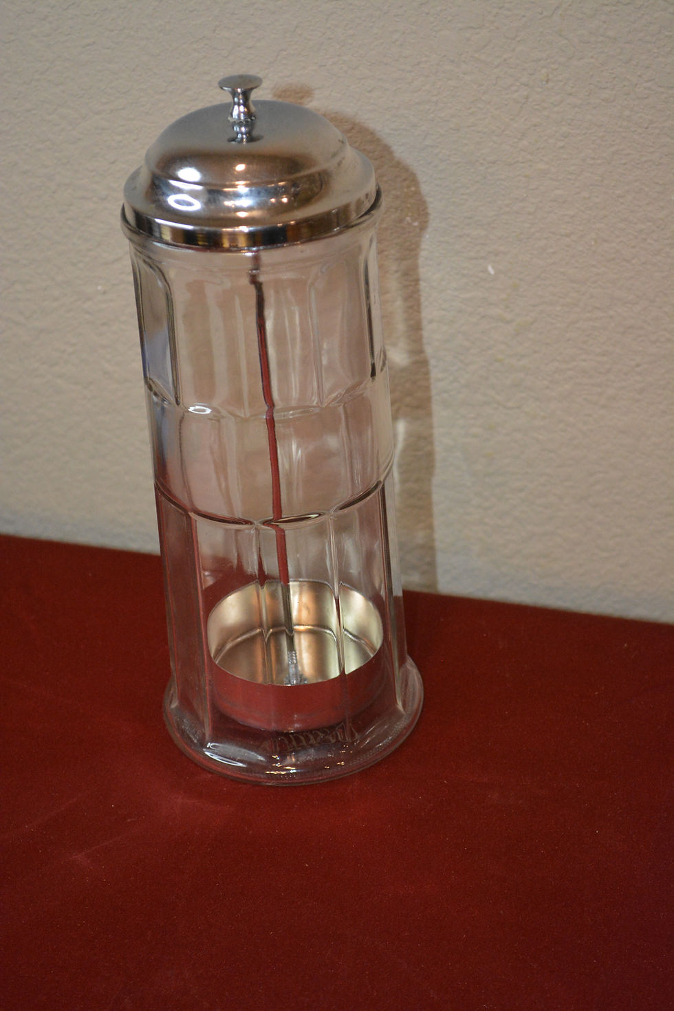 Vintage Paneled Heavy Glass Straw Holder w/ Lid