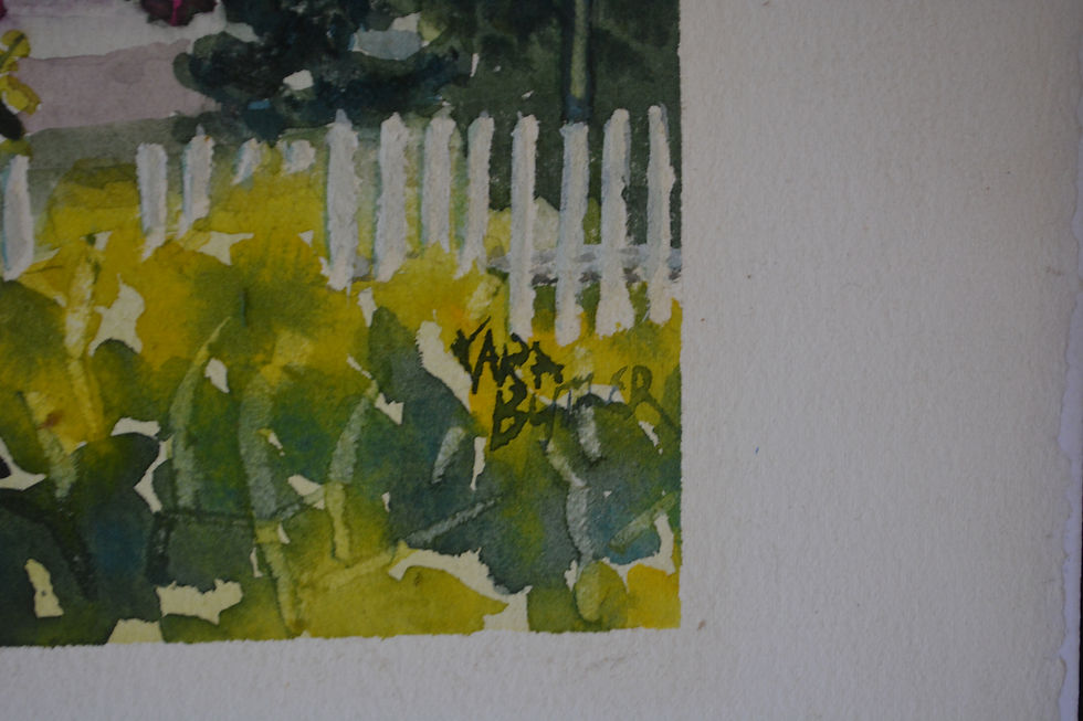 Thumbnail: Vintage Original Watercolor by artist Kara Butler "White House With Picket Fence
