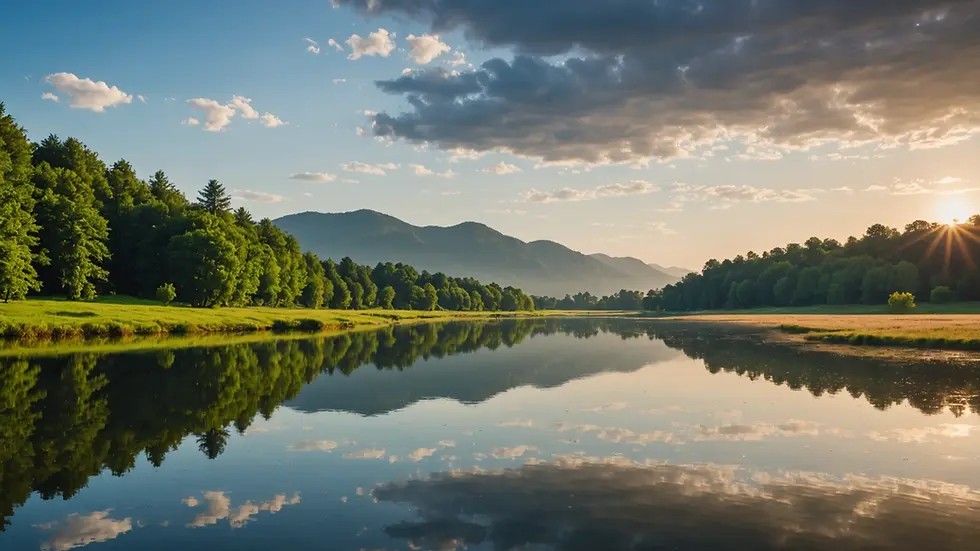 Close-up view of a serene landscape with a calm water body reflecting the sky