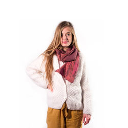 Orange and Neon Pink Wool Ball Scarf