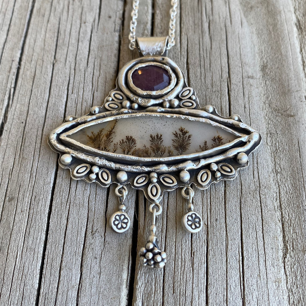 Thumbnail: Dendrite Agate, Ruby and Thai Silver Charms