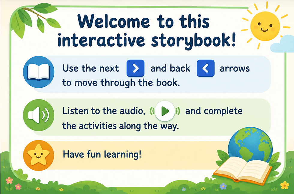 Opening view of the interactive and storytelling learning resources on climate change.