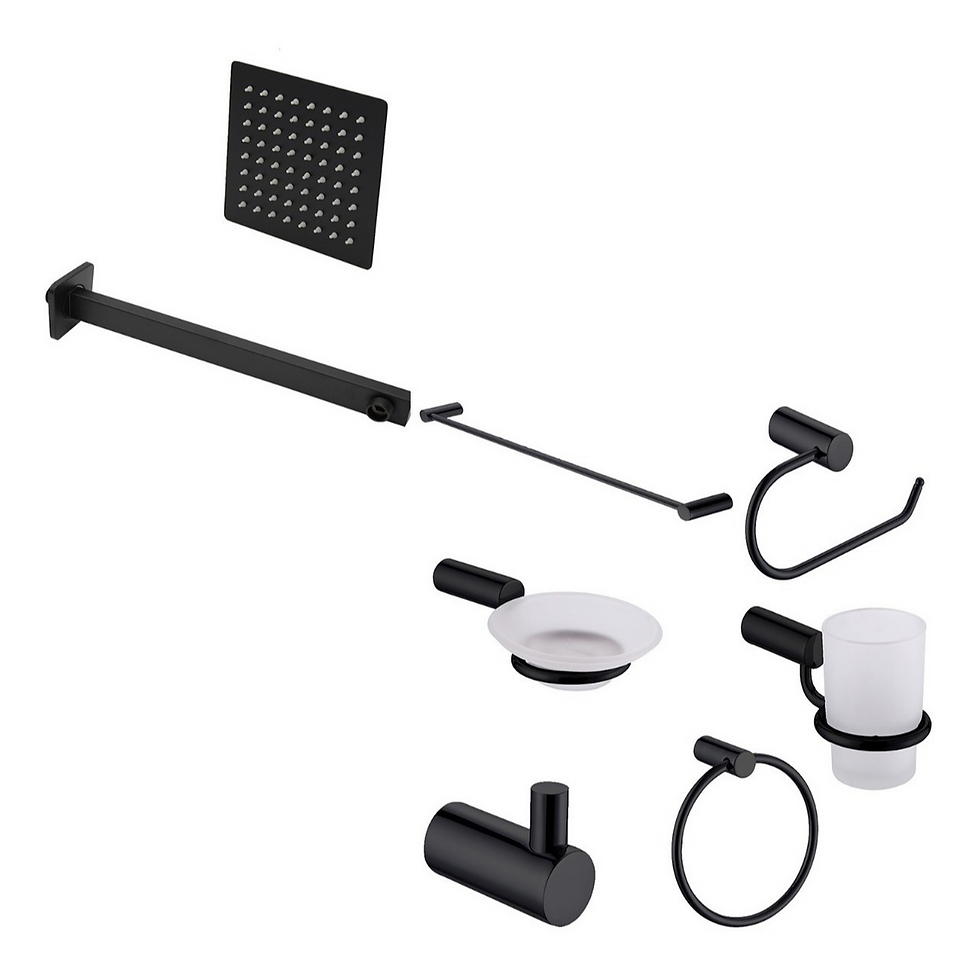 Regadera Cuadrada 20 Cm Juego Baño 6pz Negro Mate Lujo