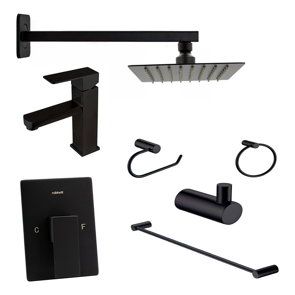 Regadera 15cm Juego Baño Cuadrado 7 Pz 2 Monomandos Negro