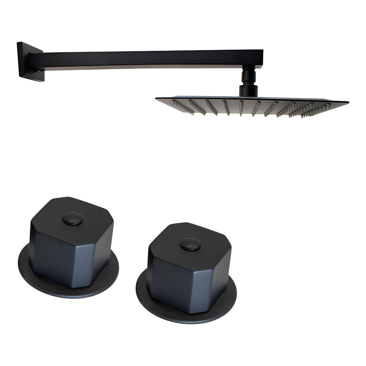 Regadera Acero Inox Negra Cuadrada De 20cm Con Manerales