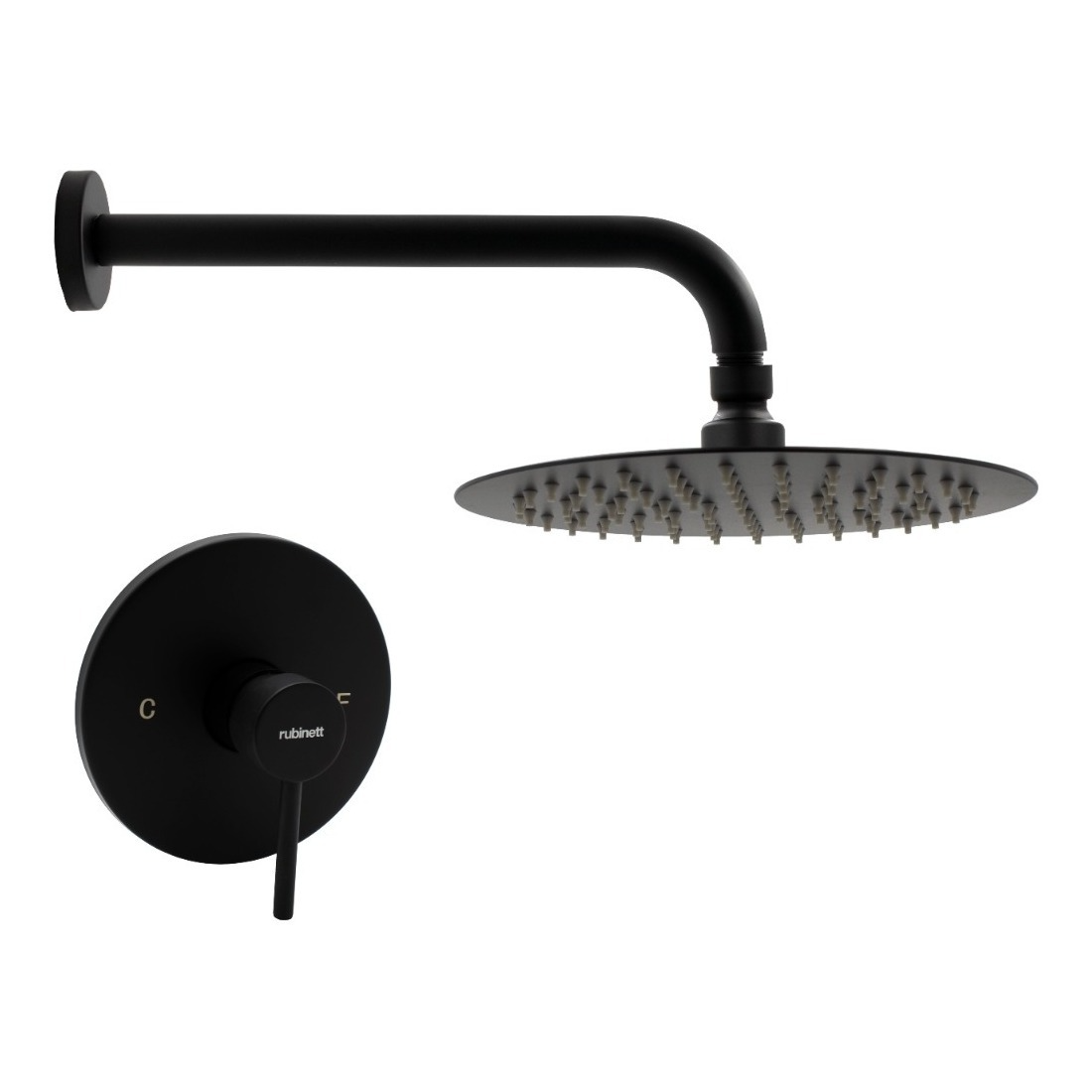 Regadera Redonda 20cm Con Brazo Y Monomando Negro Mate Lujo