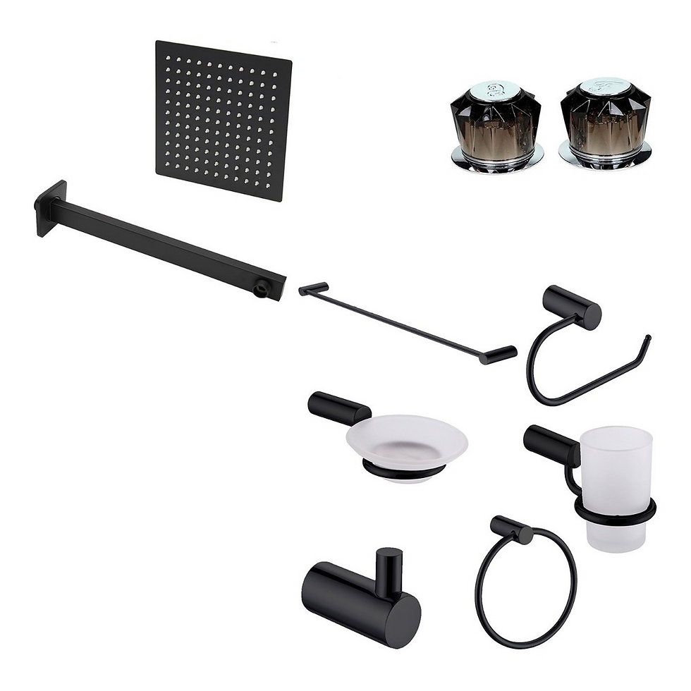Regadera Cuadrad 25cm Juego Baño 6pz Y Manerales Negro Mate