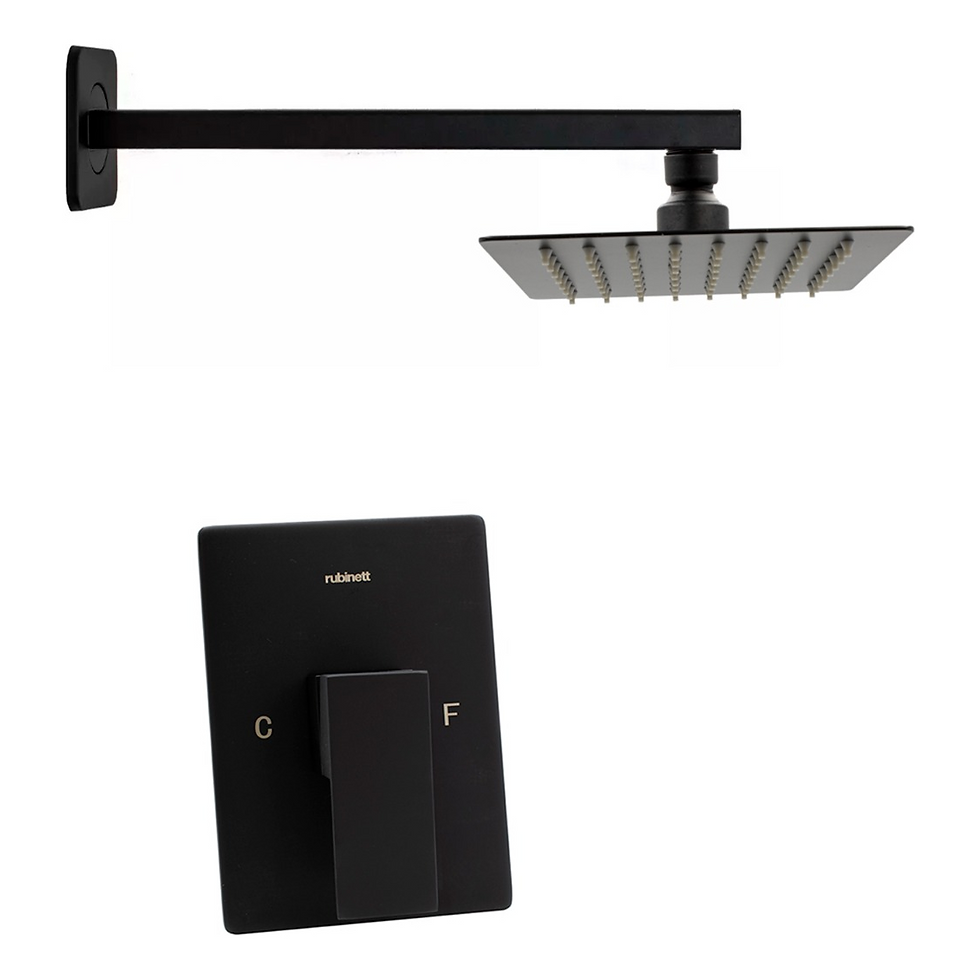 Regadera Cuadrada 15cm Con Brazo Y Monomando Negro Mate Lujo