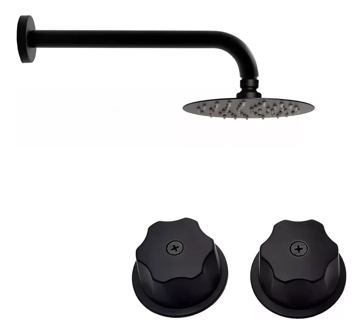 Regadera Redonda 15cm Con Brazo Y Maneral Queen Negro Mate