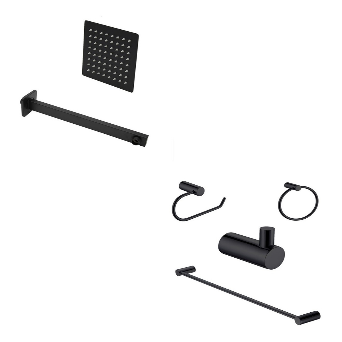 Jregadera Cuadrada 25 Cm Juego Baño 4pz Negro Mate Lujo