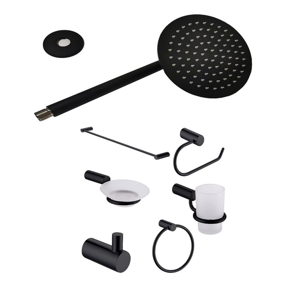 Regadera Redonda 25 Cm Juego Baño 6pz Negro Mate Lujo