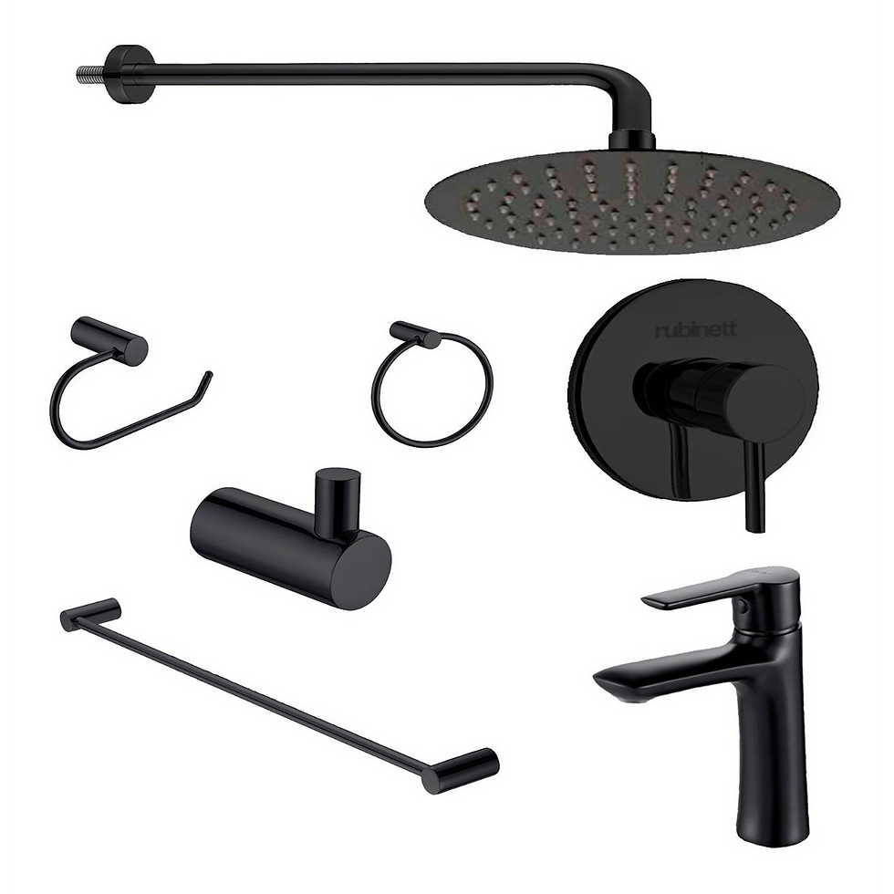 Juego Baño Redondo 7 Pz Regadera 25 Cm 2 Monomandos Negro