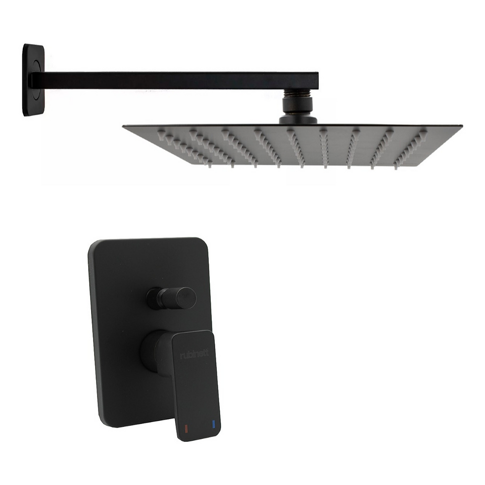 Regadera Cuadrada 20cm Con Brazo Y Monomando Desviador Negro