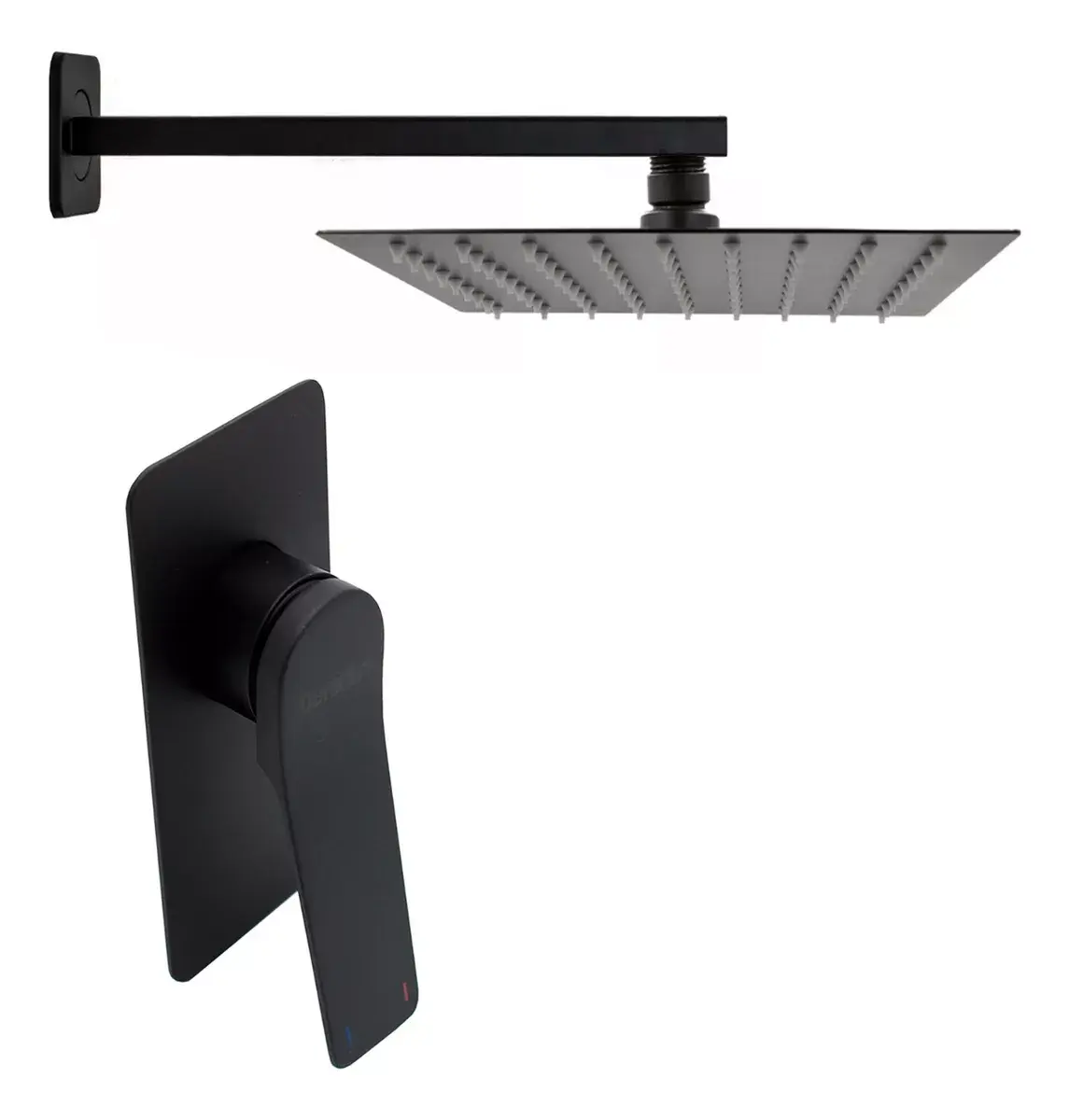 Regadera Negra Cuadrada 25cm Con Brazo Y Monomando Moderna