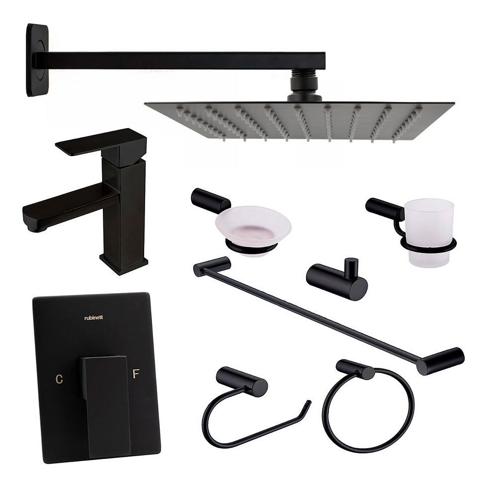 Regadera 25cm Juego Baño Cuadrado 9 Pz 2 Monomandos Negro