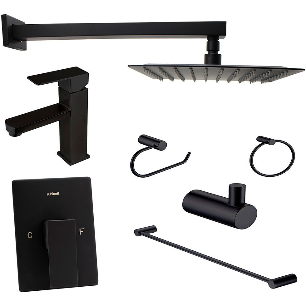 Juego Baño Cuadrado 7 Pz Regadera 20cm 2 Monomandos Negro