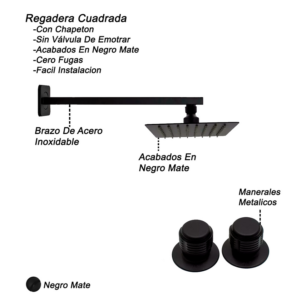 Miniatura: Regadera Cuadrada Acero Inoxidable 25cm Brazo Y Manerales
