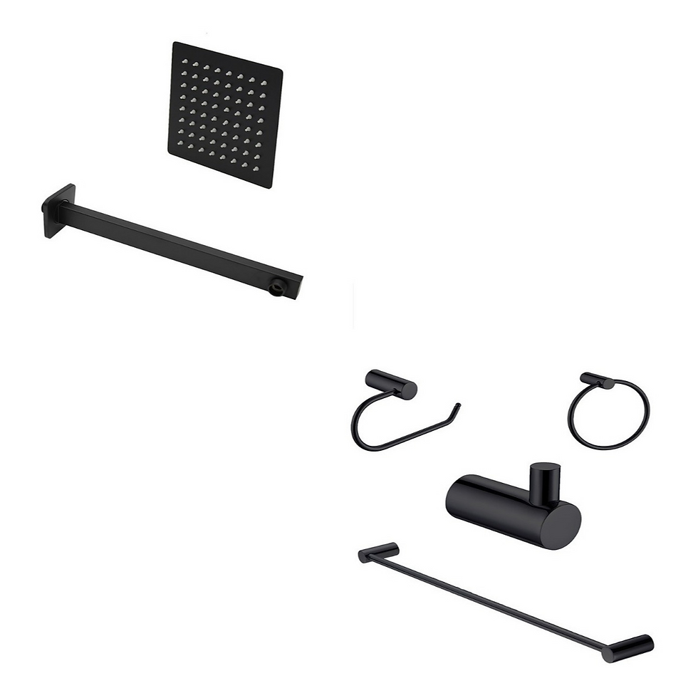 Regadera Cuadrada 20 Cm Juego Baño 4pz Negro Mate Lujo