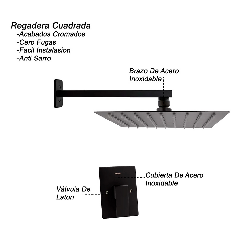 Miniatura: Regadera Cuadrada 25cm Con Brazo Y Monomando Negro Mate Lujo