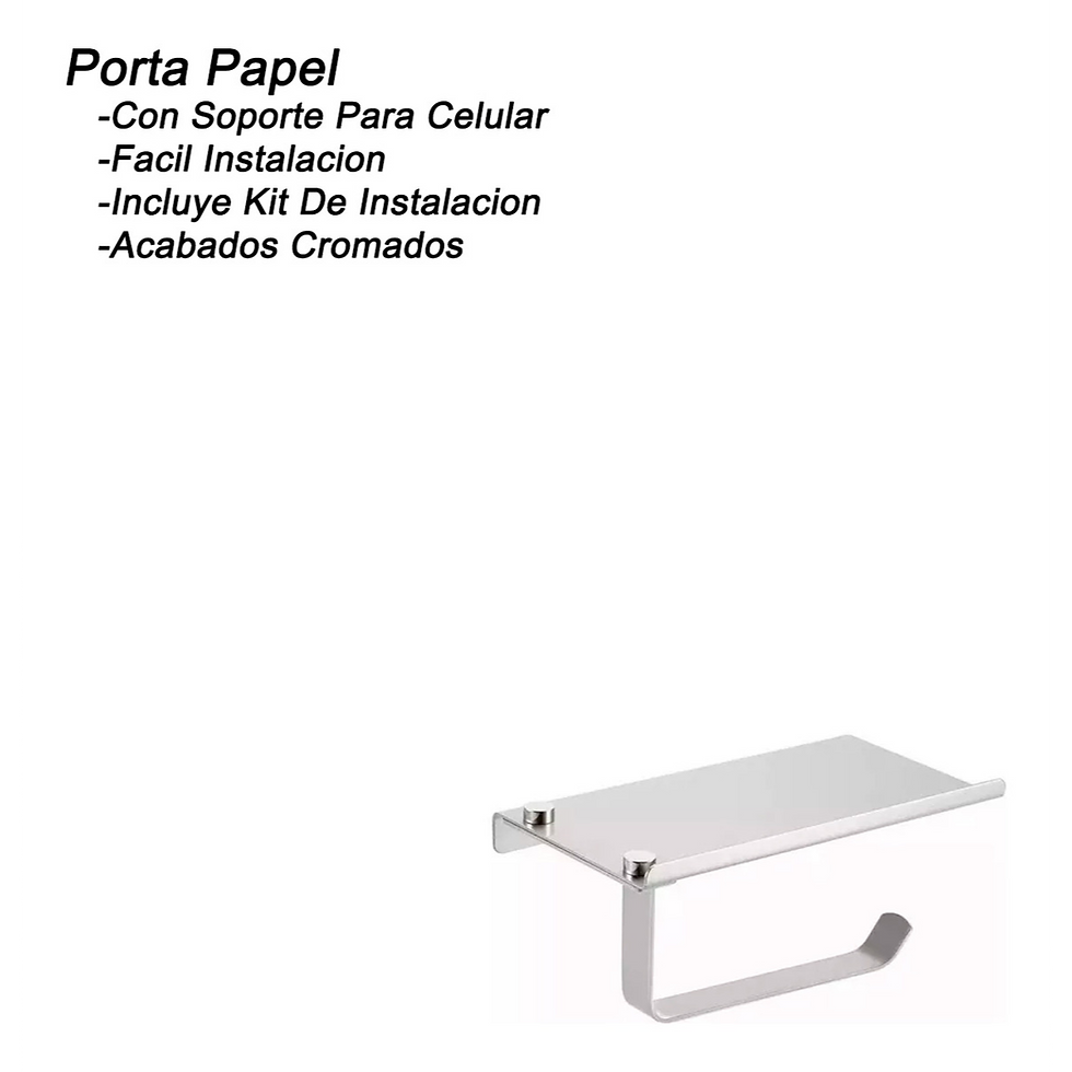 Miniatura: Porta Rollos Papel Baño Cromado Con Repisa Para Celular
