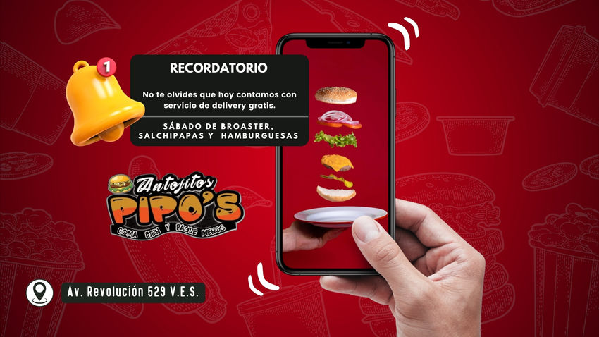 ¡Celebra el sábado con entrega gratuita! Disfruta tus platillos favoritos desde casa sin cargo adicional. ¡Haz tu pedido ahora y déjate llevar por nuestros sabores!