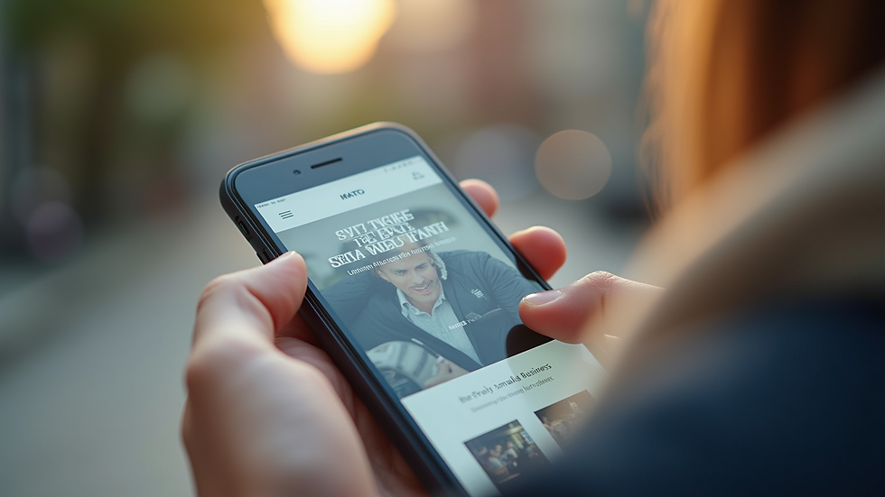 Close-up view of a smartphone displaying a small business website homepage