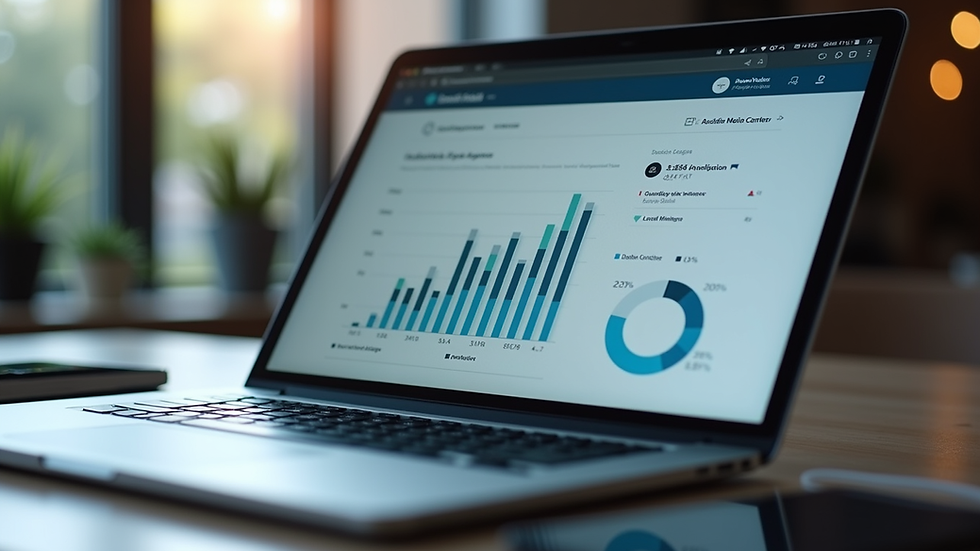 Eye-level view of a laptop screen showing social media analytics