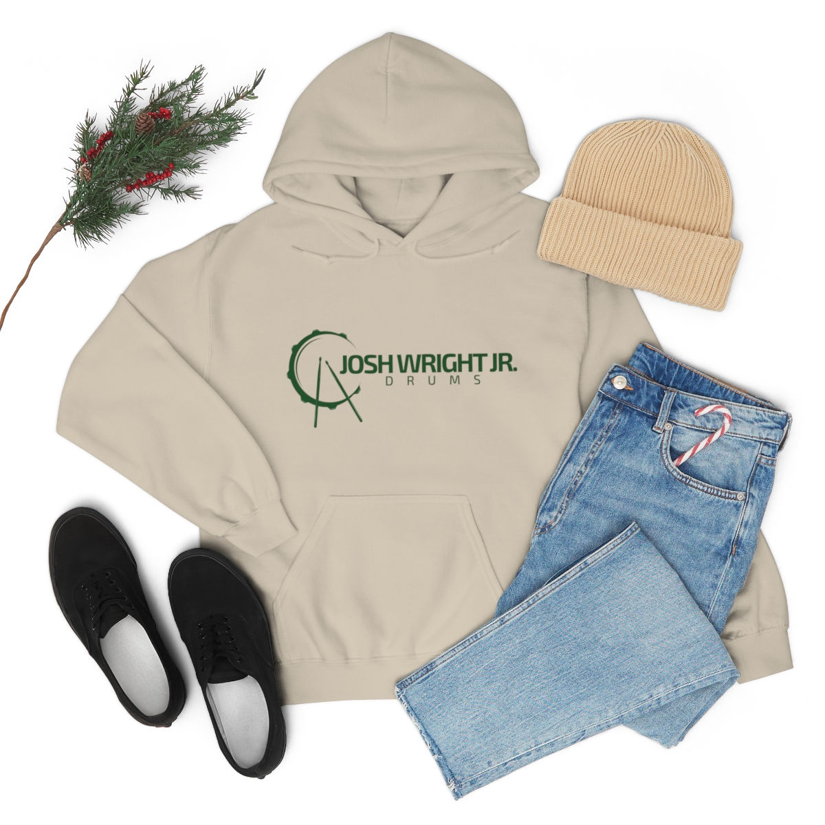 JWJ Drums Hoodie - Forrest Green on Sand