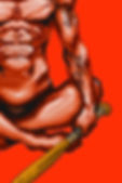 Muscular figure with tattoos holding a baseball bat