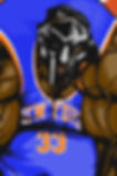 MF DOOM in a New York basketball jersey number 33