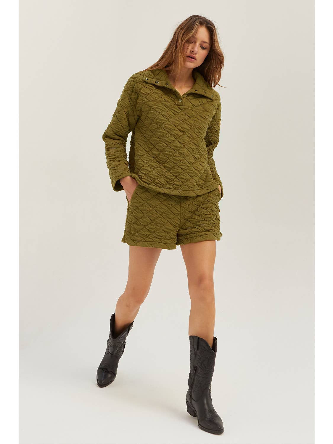 Olive Quilted Pullover Top