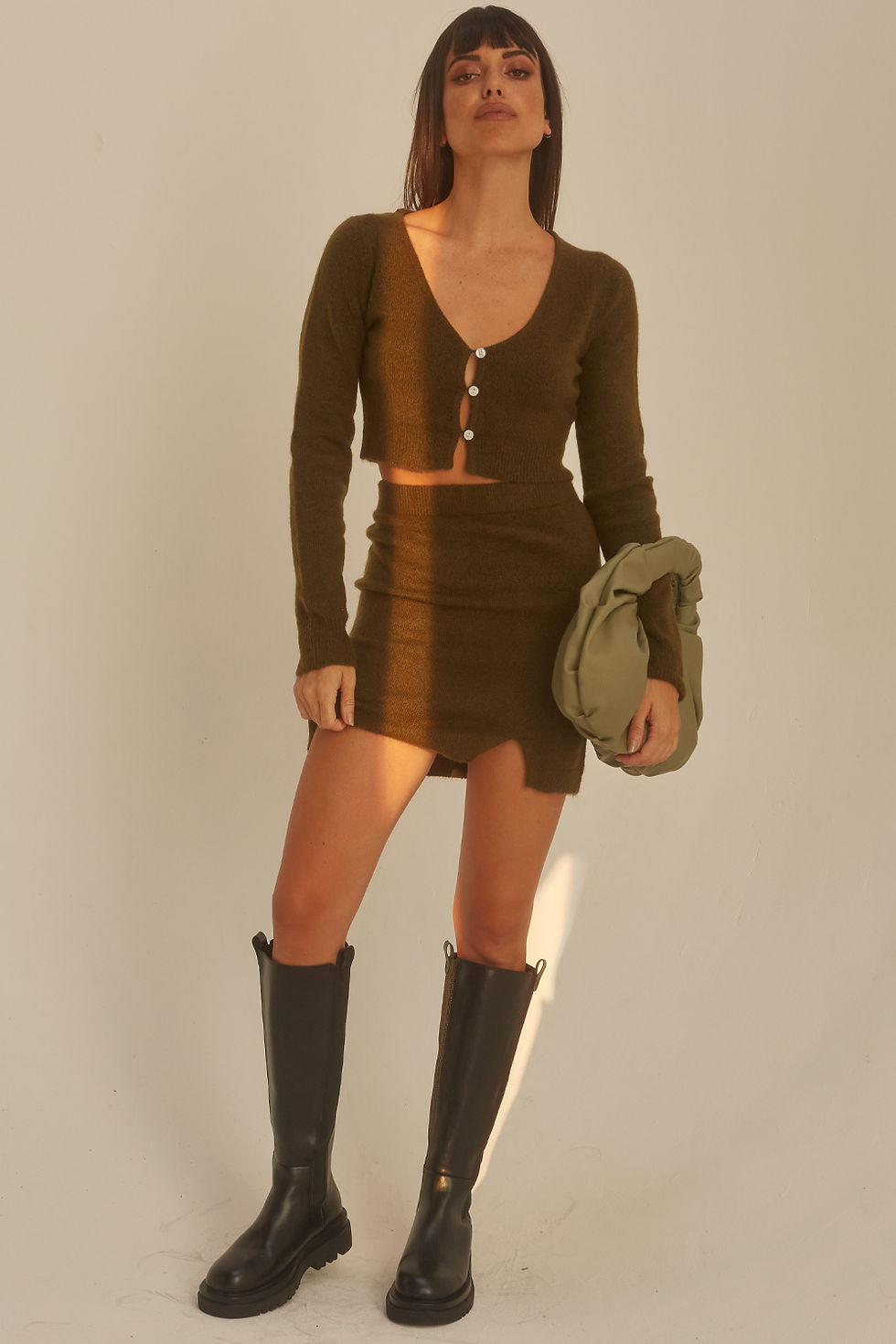 Thumbnail: Olive Cardigan and Mini Skirt Set