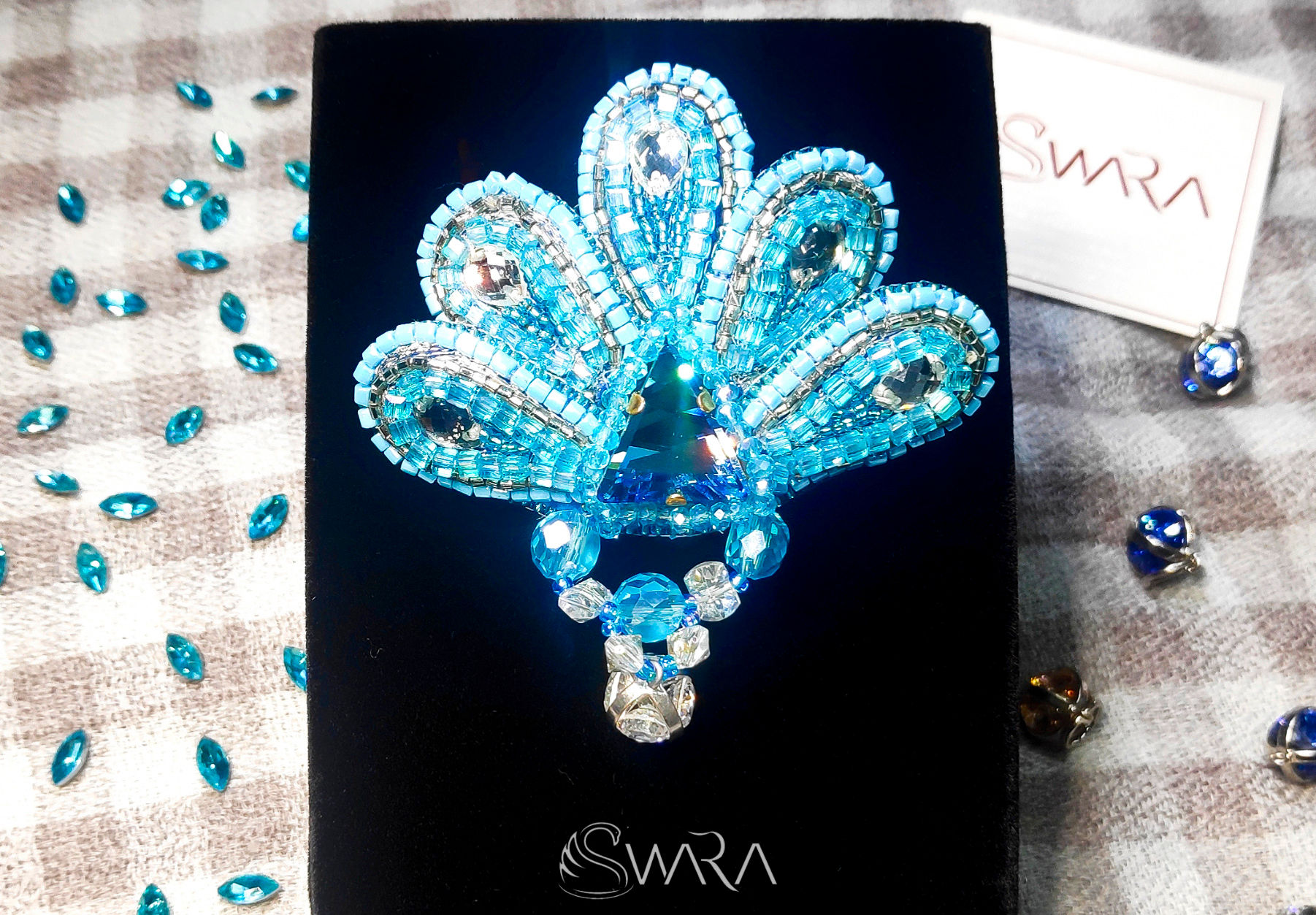 Blue 3D Flower Brooch
