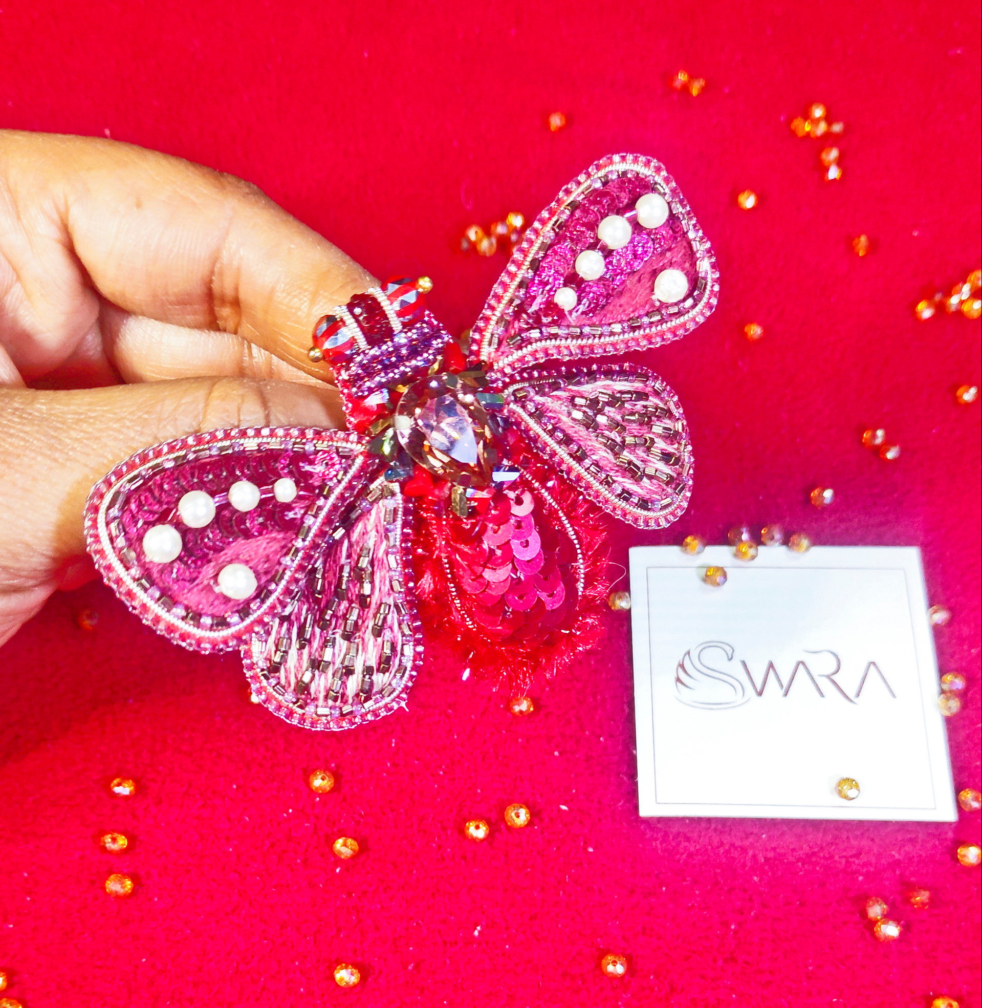Maroon Wasp Brooch