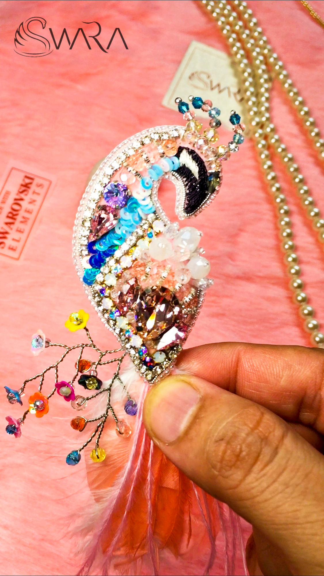 Pink Peacock Brooch