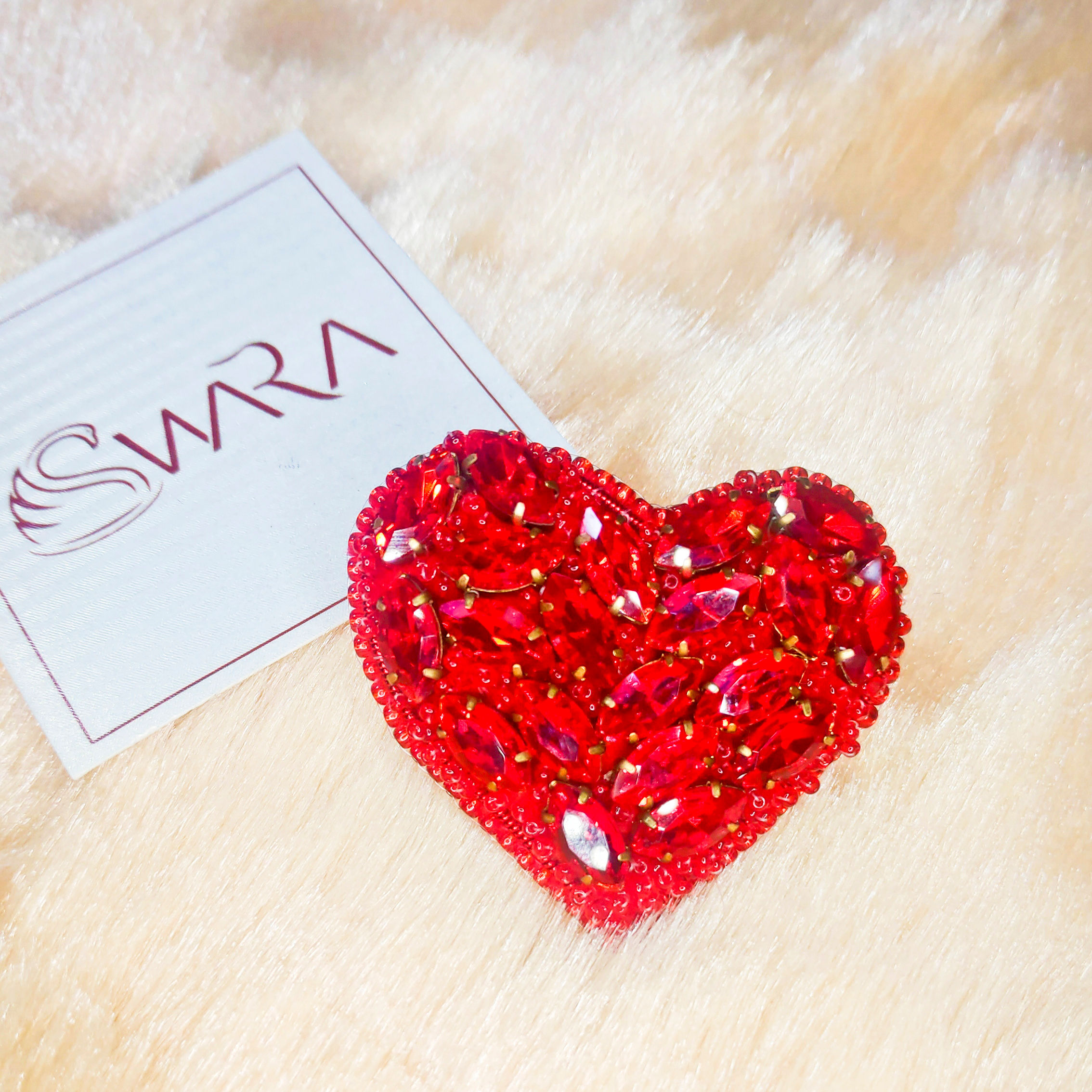 Red Crystal Heart Brooch